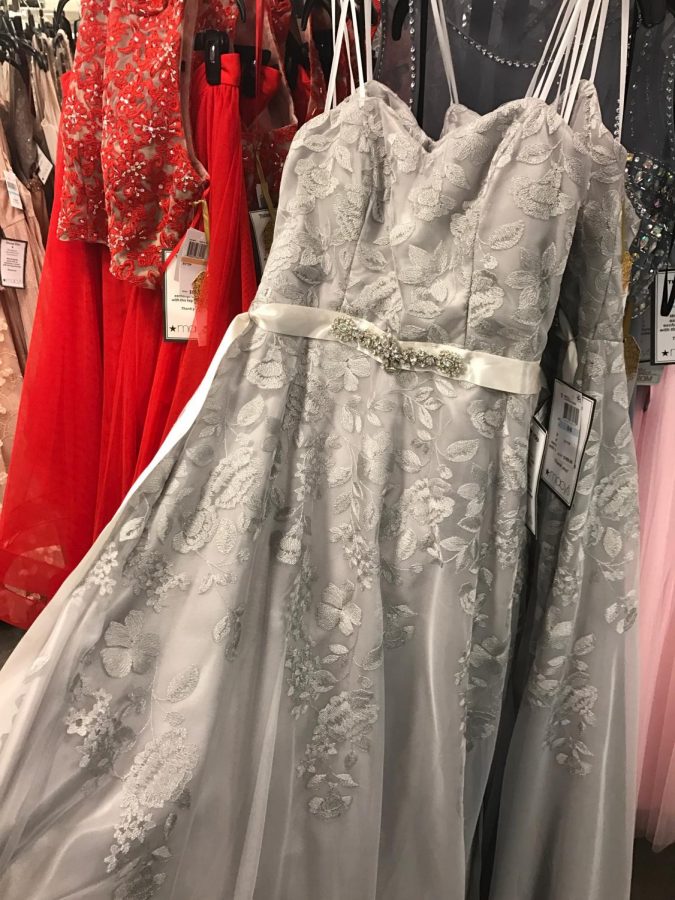Prom dresses fill the entire back wall of the top floor of Dillard’s. There were thousands of dresses to choose from. Photo credit to Sheri Edler.