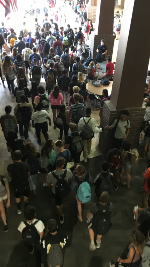 Student foot traffic in Verrado High Schools halls at the end of a school day.