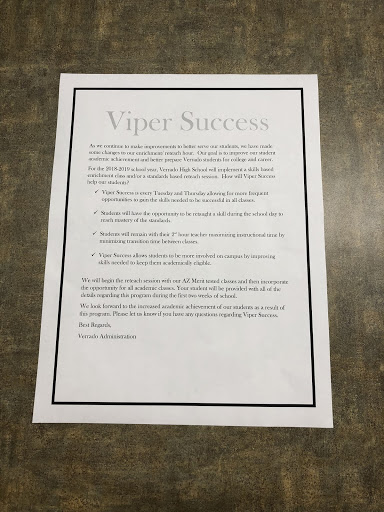 A copy of the mission statement for Verrado High Schools Viper Success program