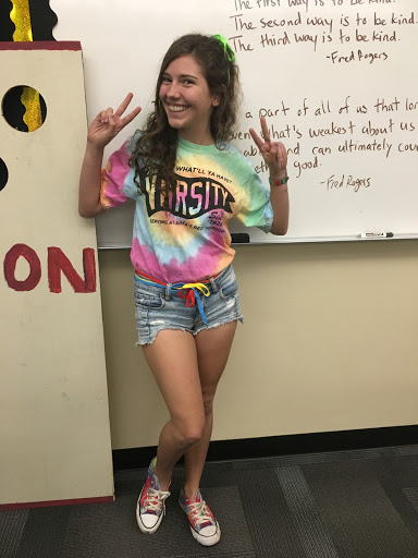 Senior Ashley Whitmire, dressed from head to toe in tie dye.