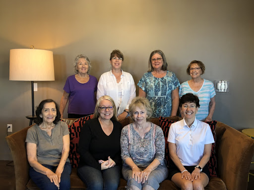 The Knits and Giggles group at Verrado Coffee Company, where the organization often meets. Top row left to right: Melanie Pavlet, Theresa Bianco, Bernie Barrentine, Alixe Harte, 
Bottom row left to right: Carmen Abogado, Shelly Briggs, Mae Jones, Kathy McSparran
