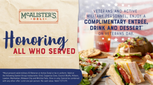 One of the several restaurants that honor their veterans by providing discounted or even free food.