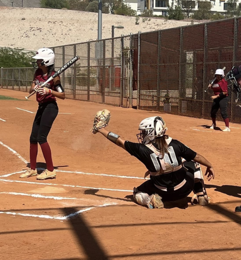 Jocelyn Lopez catching a softball game for the Lady Vipers at Verrado.