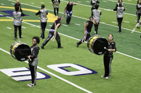 Marching band rehearses a performance for a local competition. 