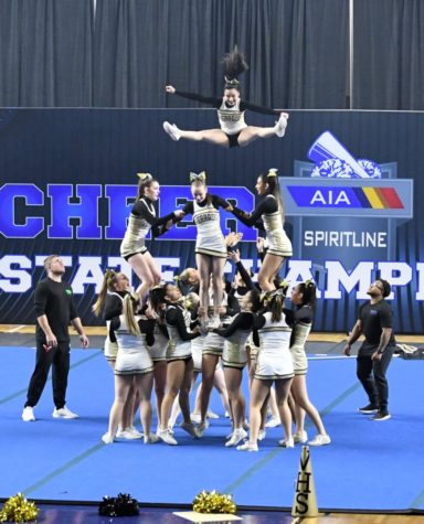 Maximum height and splits during the Viper cheer competition last weekend.