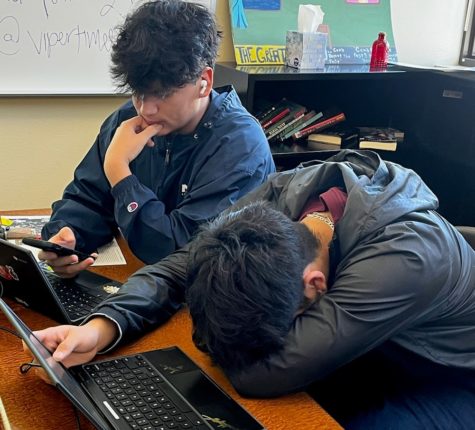Joel Hernandez and Josh Lopez model the typical senioritis behaviors.