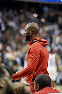 Chris Paul on the sidelines with the Houston Rockets in the year 2018 