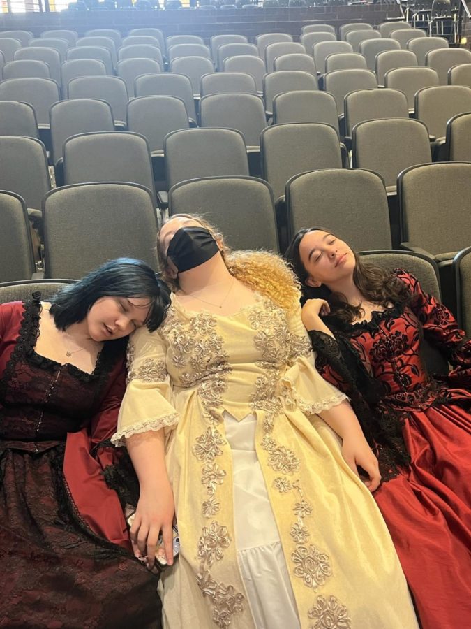 Emma Nechy, Becca Hadley, and Kendall Conner posing in their costumes.