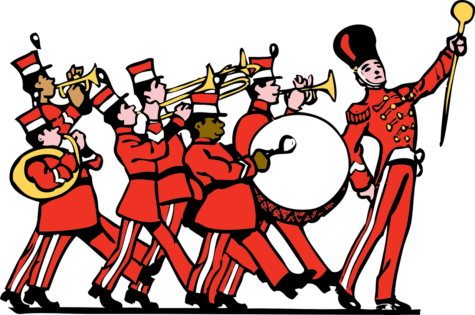 Image graphic of a marching band playing their instruments.