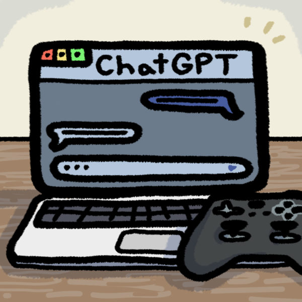 Popular AI assistant ChatGPT open on laptop next to controller.