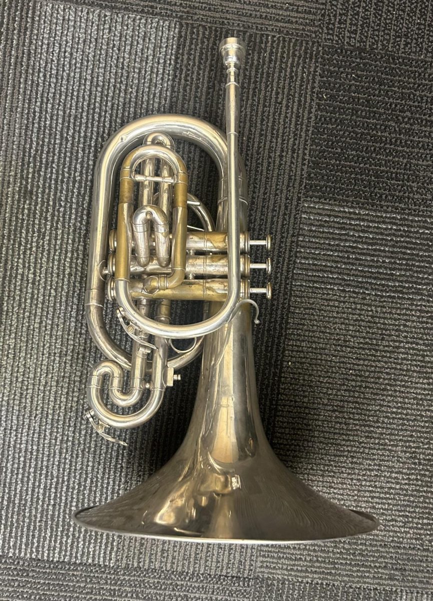 A mellophone is a warm, melodic sounding horn used in band. 