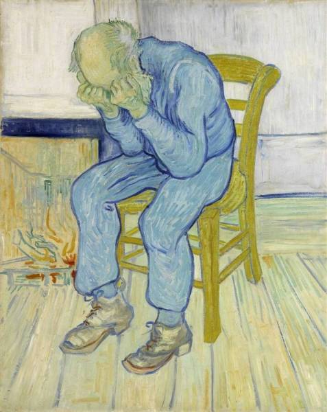 At Eternitys Gate, also referred to as Sorrowing Old Man. Painted by Vincent van Gogh in 1890.