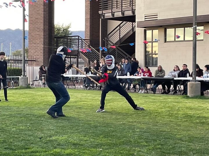 Students participating in the Medieval times event that was a mix of theater and fencing