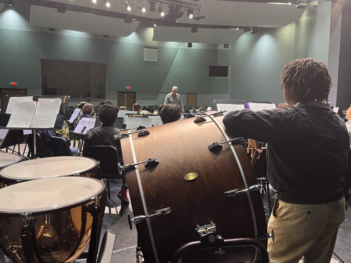 The Percussion Section playing Fan Fair and Flourishes in rehearsal.  