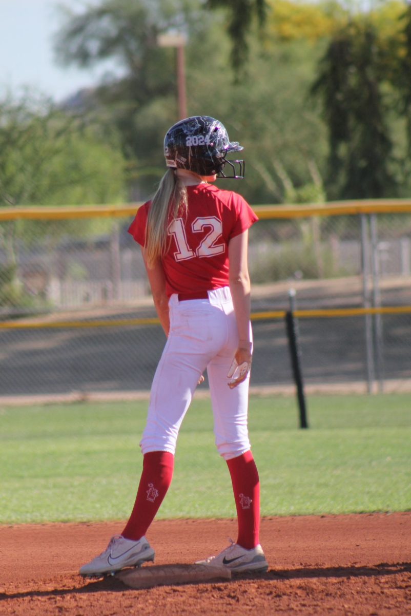 Teagan Winberg on second base during a tournament game.