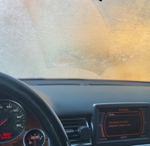 The wind shield of a car frozen after the recent weather in Northern Arizona has become very common during the winter.