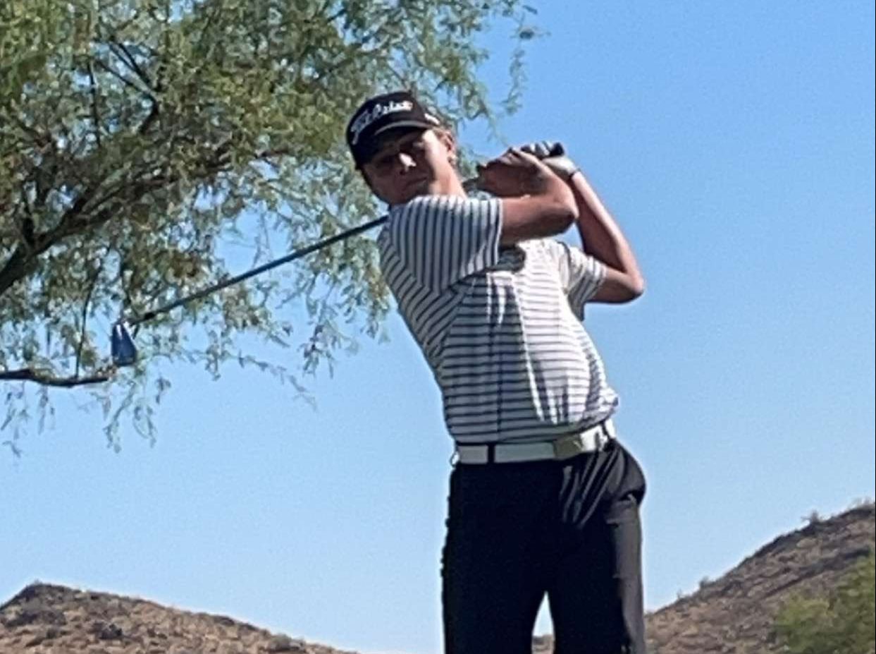 Abraham Lopez starting off the tournament with a crushing drive down the fairway. 