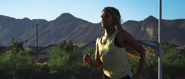 Verrado runner eagerly races towards the finish line during the final home stretch.