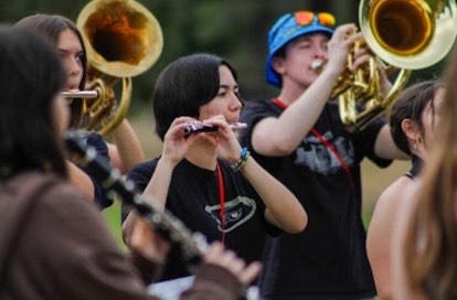 Band hard at work at their band camp!