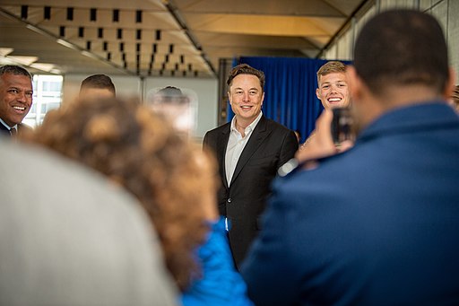 U.S. AIR FORCE ACADEMY, Colo. --  Tesla Inc. Chief Executive Officer Elon Musk poses for a photograph with U.S. Air Force Academy Cadets in Mitchell Hall during a tour hosted by Superintendent Lt. Gen. Richard Clark on April 7, 2022. Musk met with Academy senior leadership and delivered remarks to a crowd of cadets and faculty. (U.S. Air Force photo by Justin R. Pacheco)