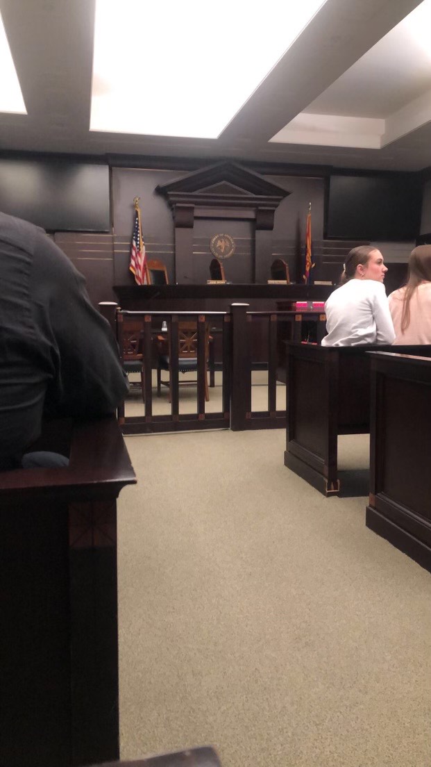 Advanced placement Government students waiting in the court room before the first oral argument 