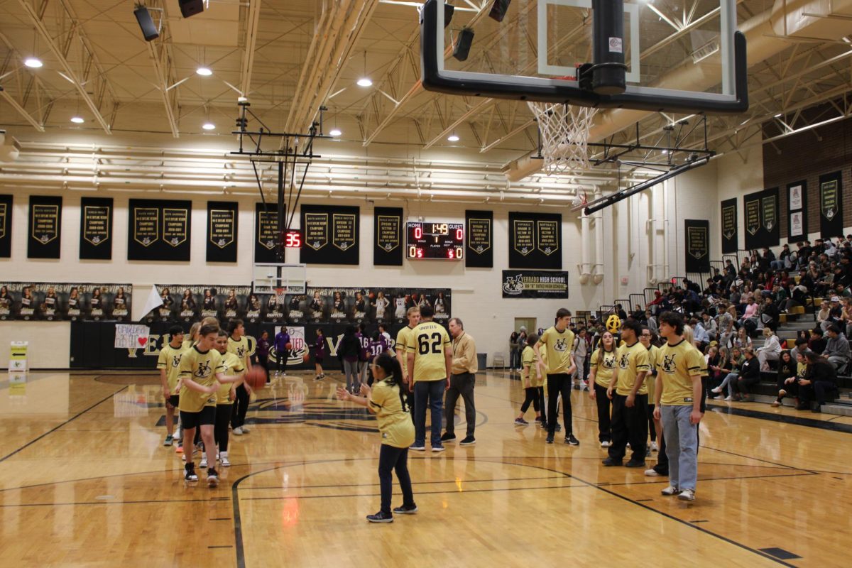 Our Verrado Unified basketball players practicing before the game.