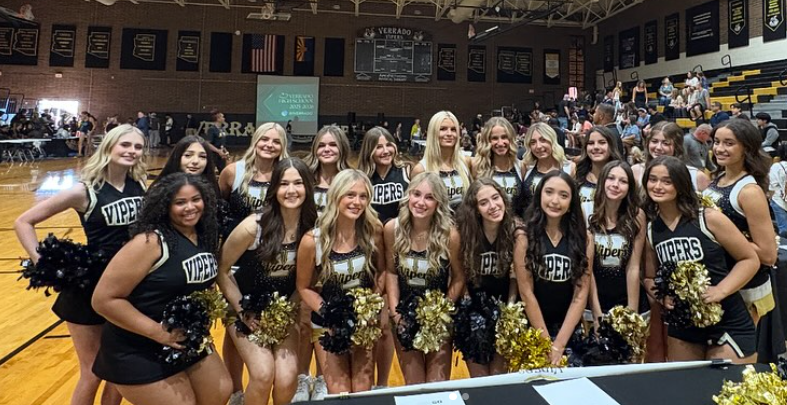 Our girls brought the spirit and welcomed students and families back at Verrado's Open House. Photo courtesy of Verrado Cheer.