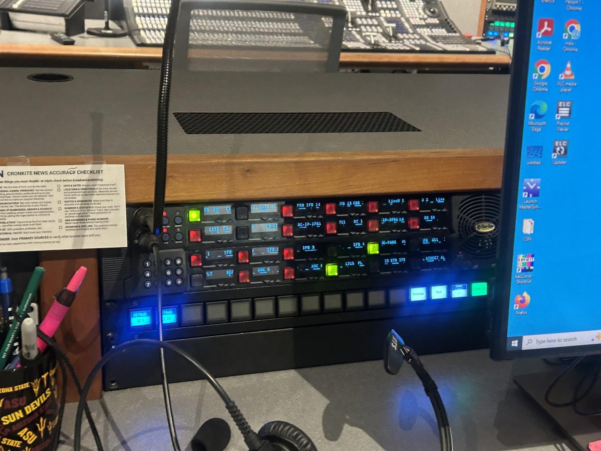 Cool buttons behind the scenes of ASU’s Walter Cronkite News which mix sound, video and control the on air production. 