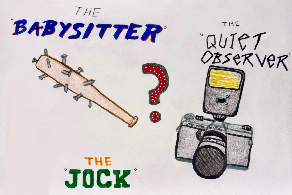 Drawing of Steve Harrington's Bat and Jonathan Byers' Camera from 'Stranger Things' accompanied by their common nicknames and stereotypes.