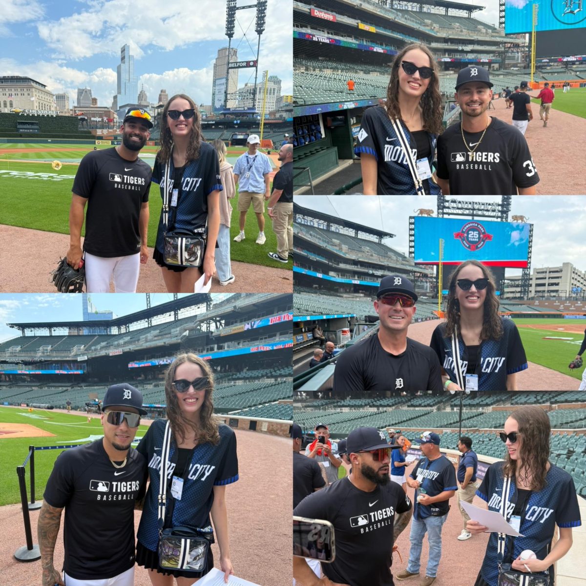 Kacey Sienko with 5 of the Detroit Tiger players while at Comerica Park.